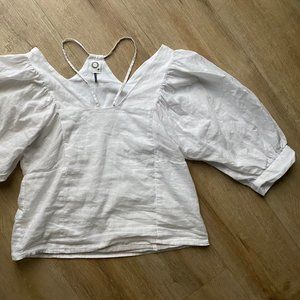 Akemi + Kin Anthropologie White Linen & Cotton Puff Sleeve Top